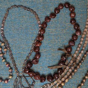 Vintage Necklace lot beads crafts retro diy hippie brown